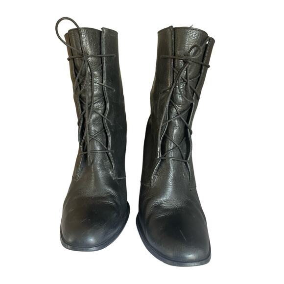 Vanessa Bruno Tie High Heel Witch Granny Boots in Black Leather Size 40/ US 9 - Picture 3 of 9